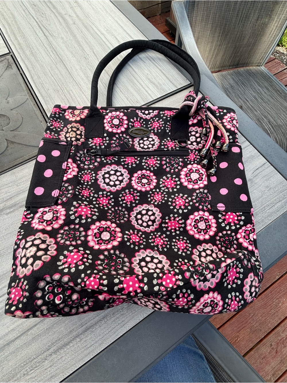 Donna Sharp Black and Pink Floral Tote Bag